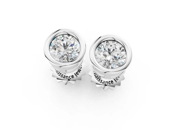 Silver Bezel Set Round Diamond Stud Earrings