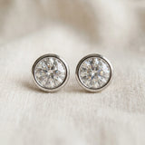 White gold Bezel Set Round Diamond Stud Earrings_28
