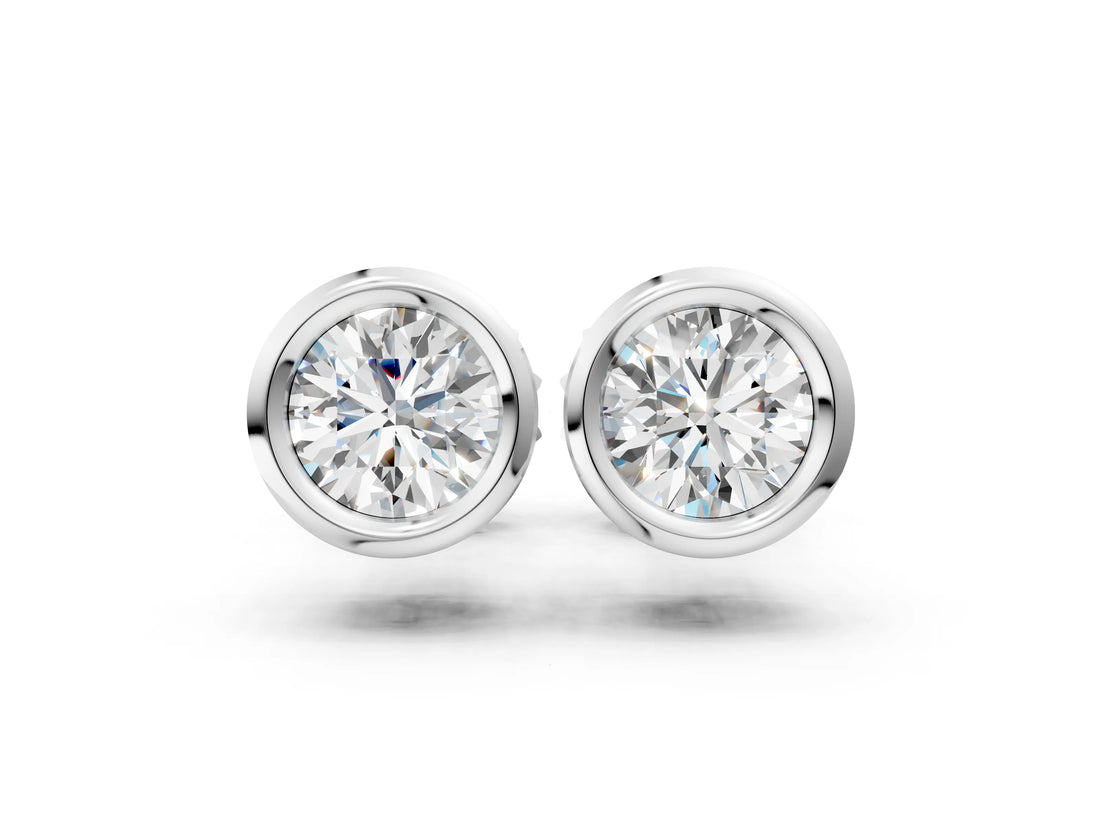 White gold Bezel Set Round Diamond Stud Earrings_35