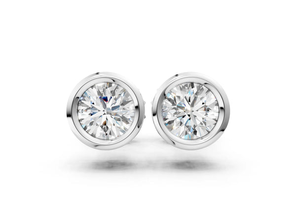 White gold Bezel Set Round Diamond Stud Earrings