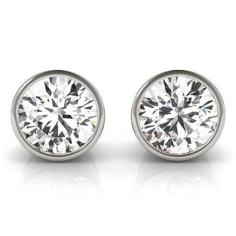 White gold Bezel Set Round Diamond Stud Earrings