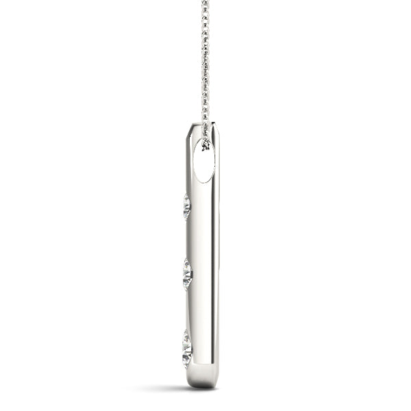 Silver Bezel Set Round Diamond Tapered Bar Pendant