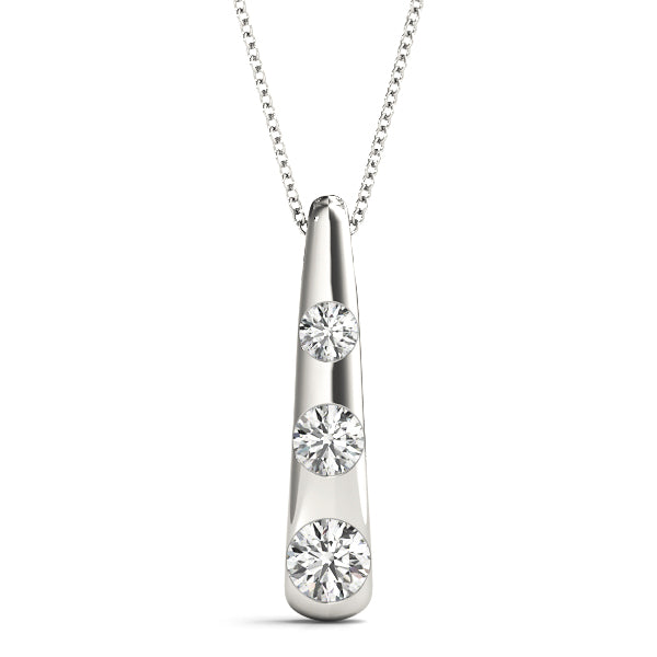 Silver Bezel Set Round Diamond Tapered Bar Pendant
