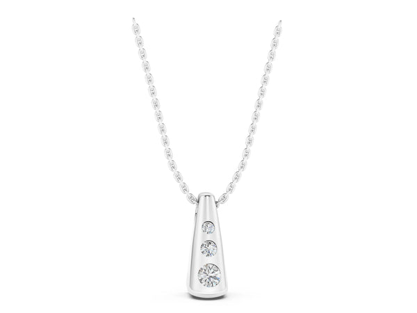 White gold Bezel Set Round Diamond Tapered Bar Pendant