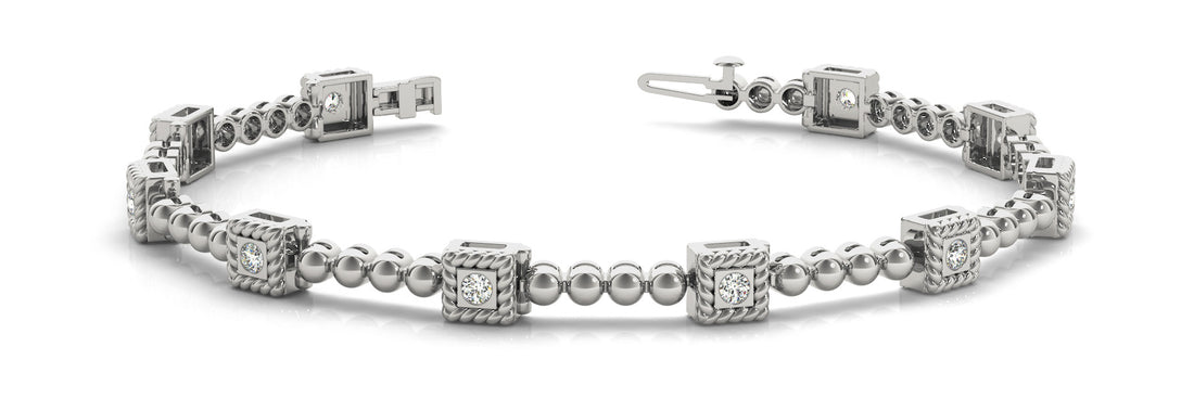 White gold Bezel Set Round Diamond Tennis Bracelet with Ball Link Band