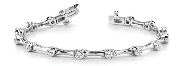 White gold Bezel-Set Round Diamond Tennis Bracelet with Bamboo Link Design