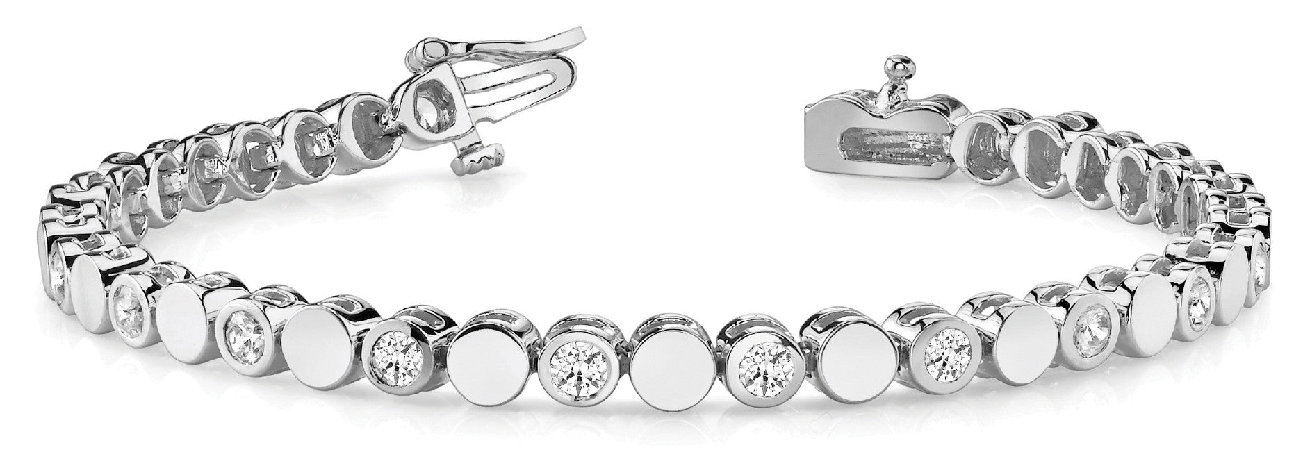 White gold Bezel-Set Round Diamond Tennis Bracelet with Box Clasp