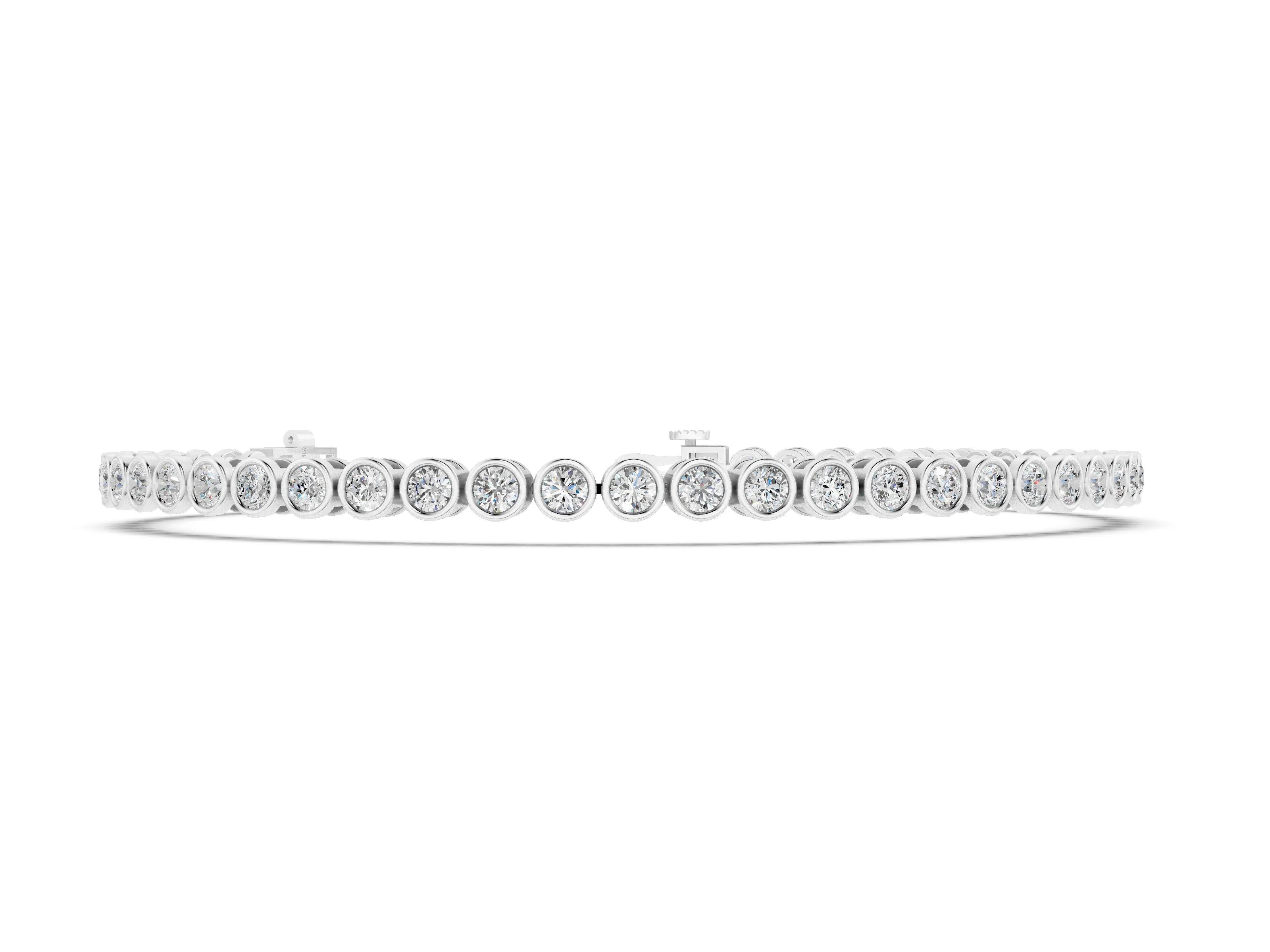 White gold Bezel Set Round Diamond Tennis Bracelet with Box Clasp