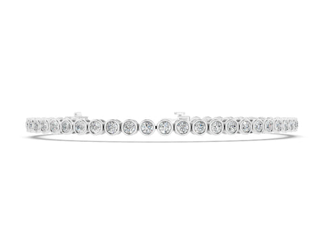 White gold Bezel Set Round Diamond Tennis Bracelet with Box Clasp