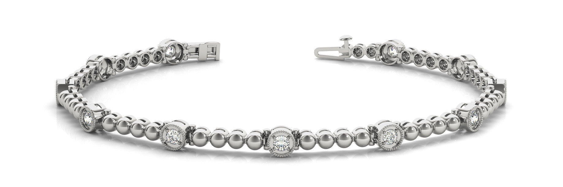 White gold Bezel Set Round Diamond Tennis Bracelet with Milgrain Detailing
