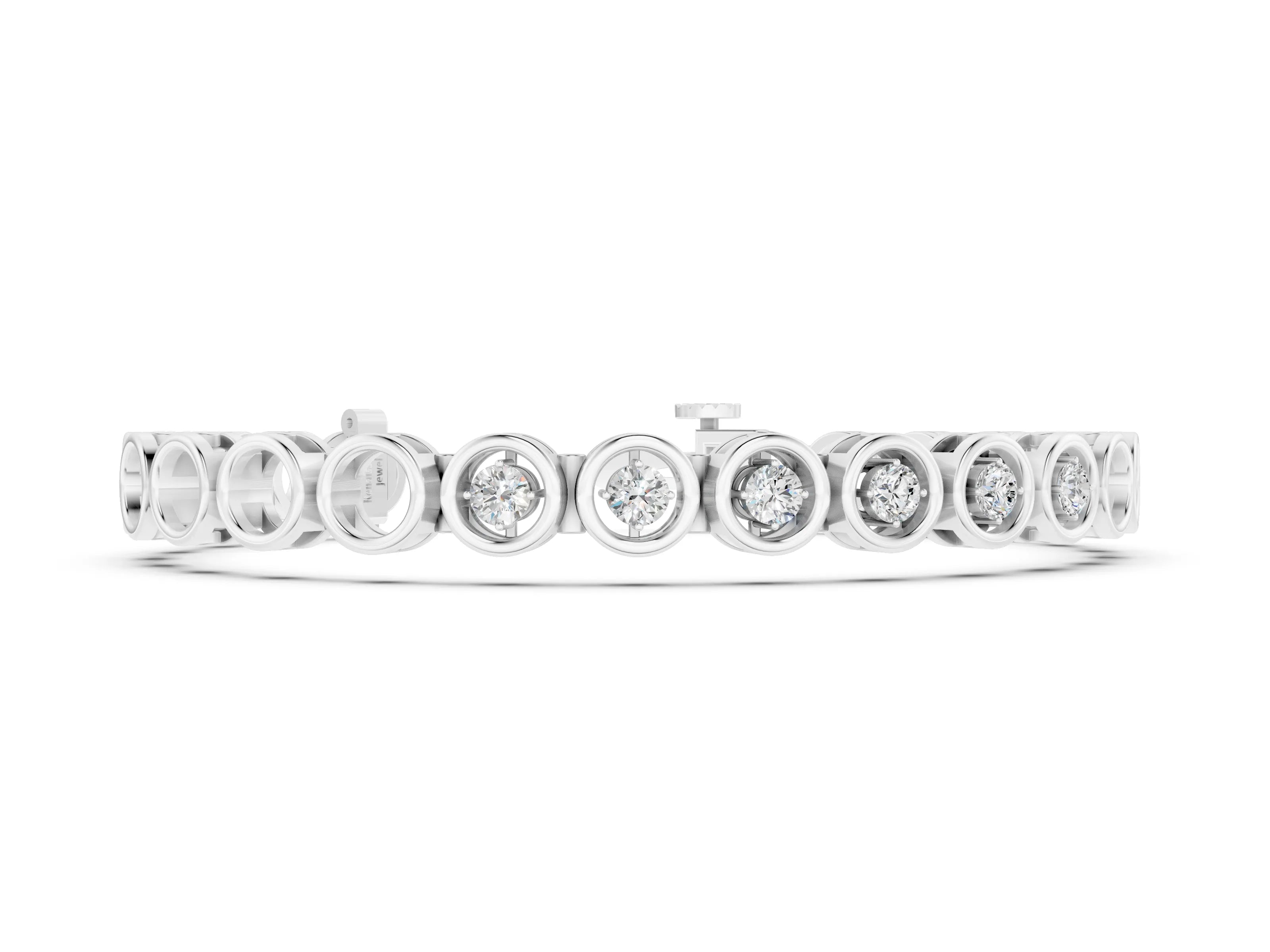 White gold Bezel Set Round Diamond Tennis Bracelet with Open Circle Band_4