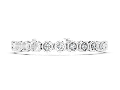 White gold Bezel Set Round Diamond Tennis Bracelet with Open Circle Band_4