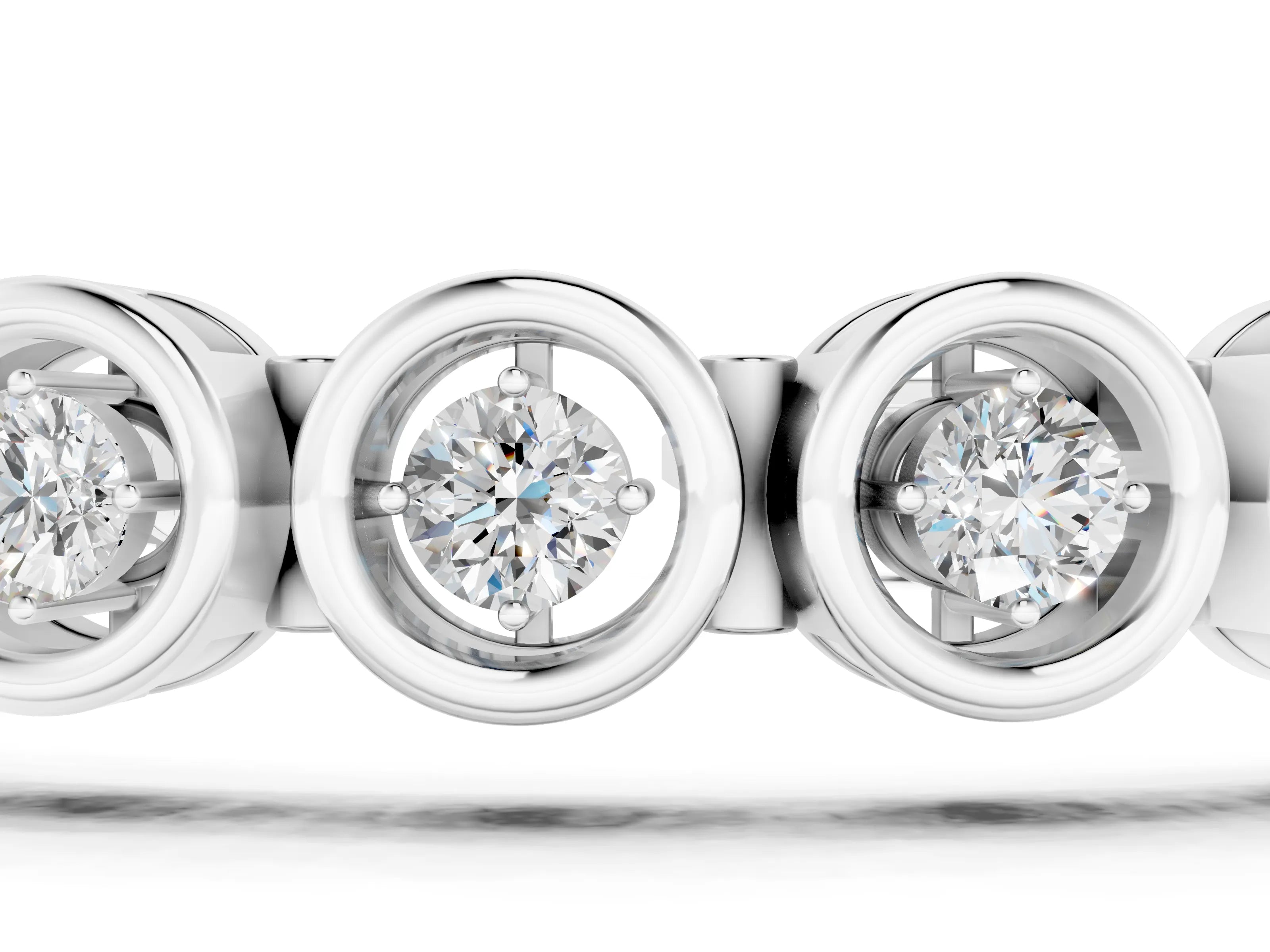 White gold Bezel Set Round Diamond Tennis Bracelet with Open Circle Band_5