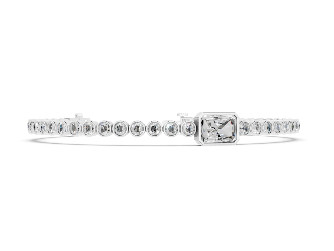 White gold Bezel-Set Round Diamond Tennis Bracelet with Radiant Center Diamond_24