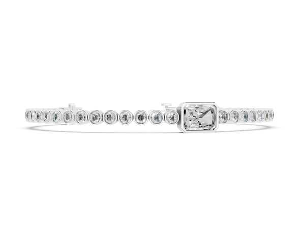 White gold Bezel-Set Round Diamond Tennis Bracelet with Radiant Center Diamond