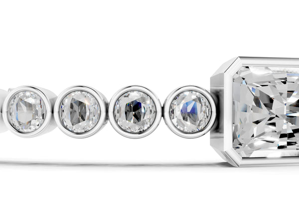 White gold Bezel-Set Round Diamond Tennis Bracelet with Radiant Center Diamond