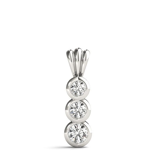 Silver Bezel Set Round Diamond Three-Stone Pendant