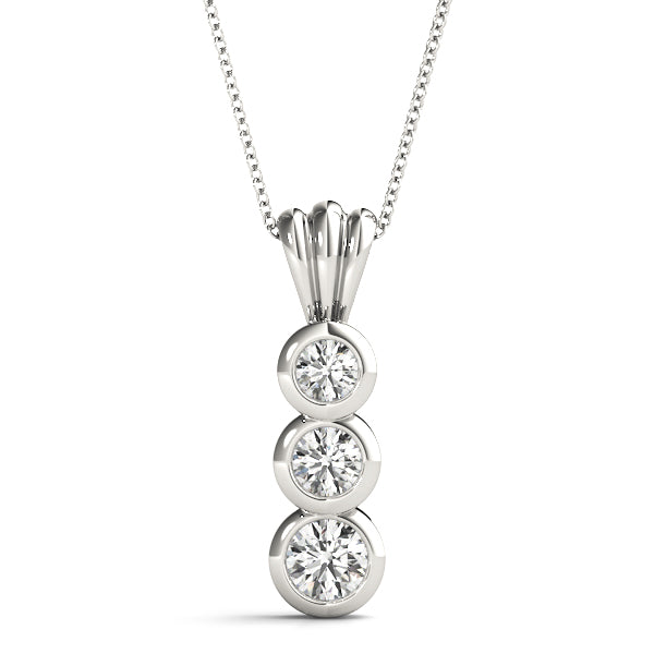 White gold Bezel Set Round Diamond Three-Stone Pendant