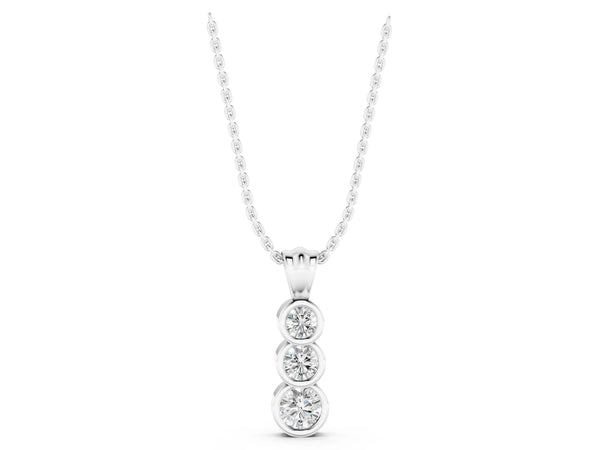 White gold Bezel Set Round Diamond Three-Stone Pendant