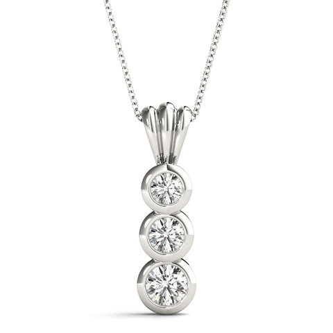 White gold Bezel Set Round Diamond Three-Stone Pendant