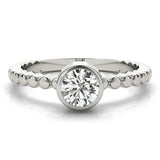 White gold Bezel Set Round Solitaire Beaded Band Ring 1