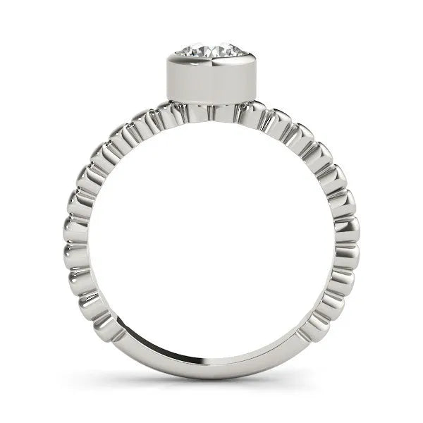White gold Bezel Set Round Solitaire Beaded Band Ring