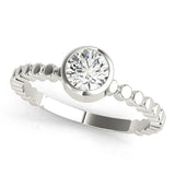 White gold Bezel Set Round Solitaire Beaded Band Ring