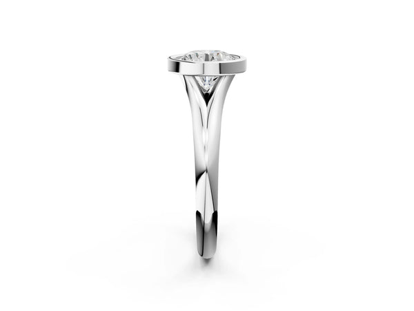 White gold Bezel Set Round Solitaire Diamond Ring with Smooth Band