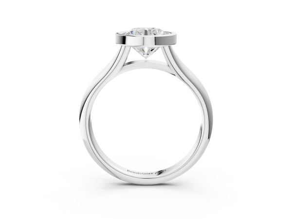 White gold Bezel Set Round Solitaire Diamond Ring with Smooth Band