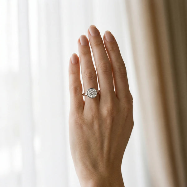 White gold Bezel Set Round Solitaire Diamond Ring with Smooth Band