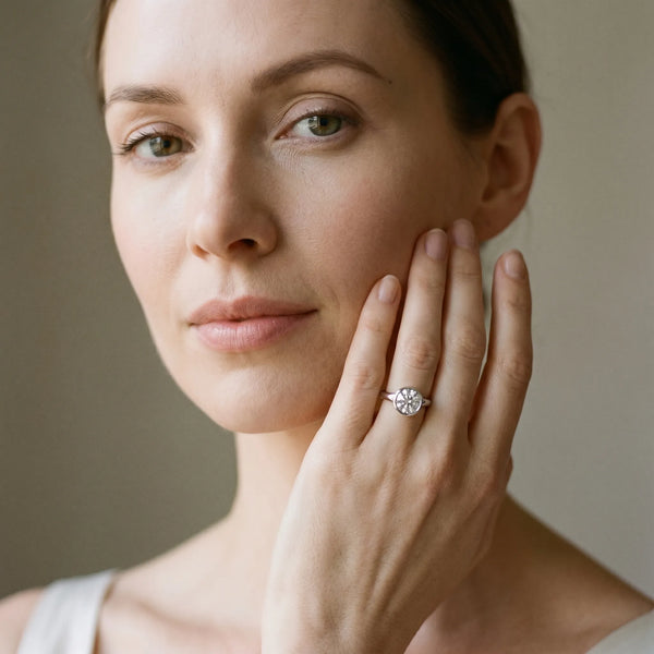 White gold Bezel Set Round Solitaire Diamond Ring with Smooth Band