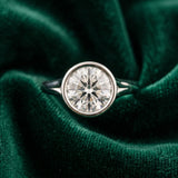 White gold Bezel Set Round Solitaire Diamond Ring with Smooth Band_15