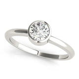 White gold Bezel Set Round Solitaire Engagement Ring with Classic Band