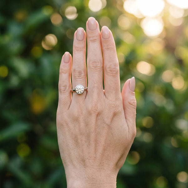 White gold Bezel Set Round Solitaire Engagement Ring with Classic Band