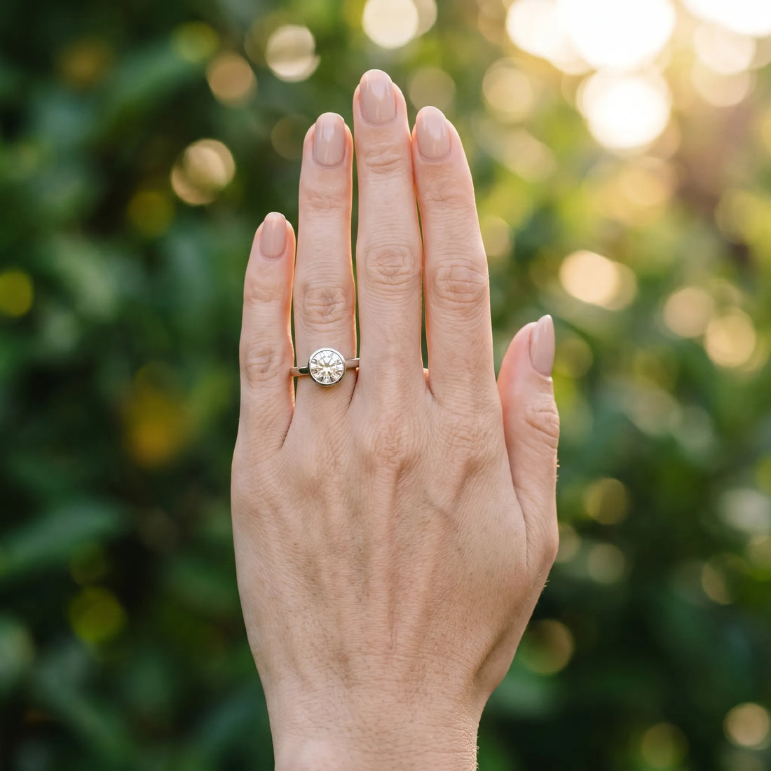 White gold Bezel Set Round Solitaire Engagement Ring with Classic Band_6