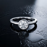 White gold Bezel Set Round Solitaire Engagement Ring with Classic Band_9