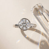 White gold Bezel Set Round Solitaire Ring with Plain Band_5