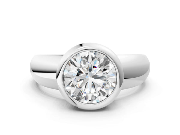 White gold Bezel Set Round Solitaire Ring with Wide Band
