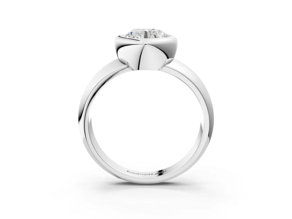 White gold Bezel Set Round Solitaire Ring with Wide Band