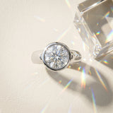 White gold Bezel Set Round Solitaire Ring with Wide Band_15