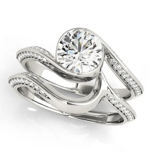 White gold Bezel Set Round Solitaire Twist Band Engagement Ring