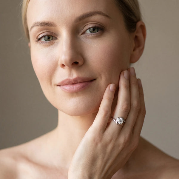 White gold Bezel Set Round Solitaire Twist Band Ring