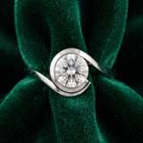 White gold Bezel Set Round Solitaire Twist Band Ring_30