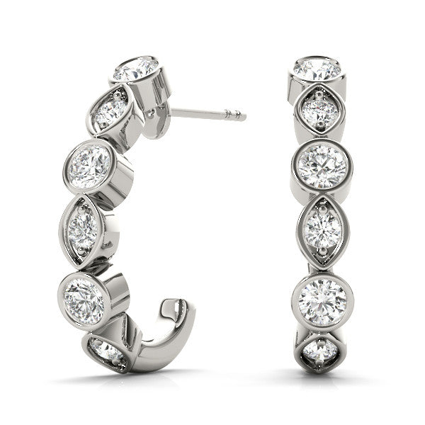 White gold Bezel-Set Round and Marquise Diamond Hoop Earrings 1