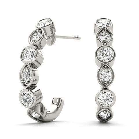 White gold Bezel-Set Round and Marquise Diamond Hoop Earrings 1