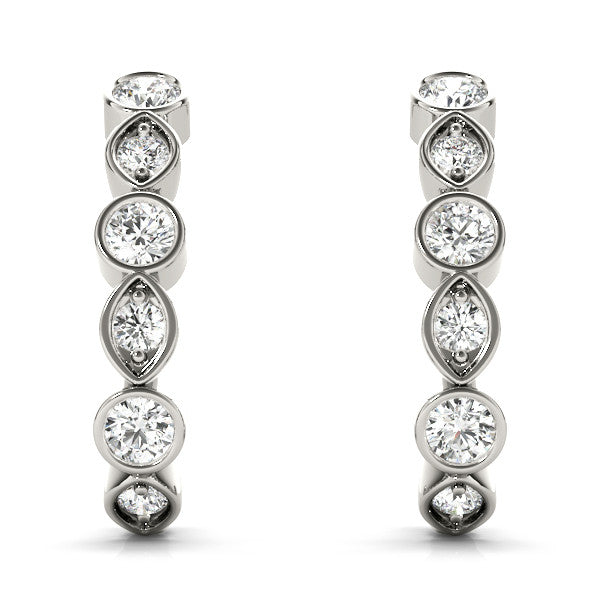White gold Bezel-Set Round and Marquise Diamond Hoop Earrings 2