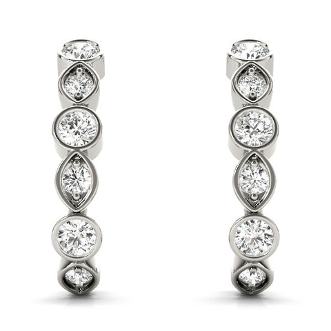 White gold Bezel-Set Round and Marquise Diamond Hoop Earrings 2