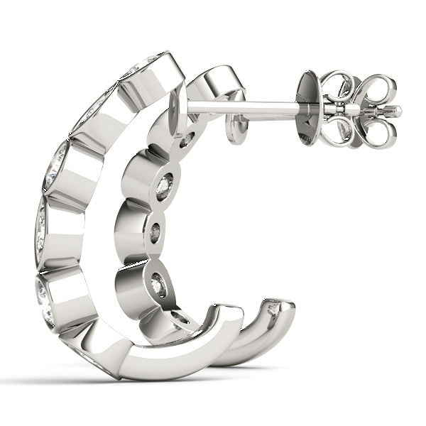 White gold Bezel-Set Round and Marquise Diamond Hoop Earrings