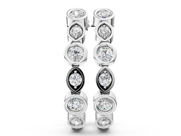 Silver Bezel-Set Round and Marquise Diamond Hoop Earrings