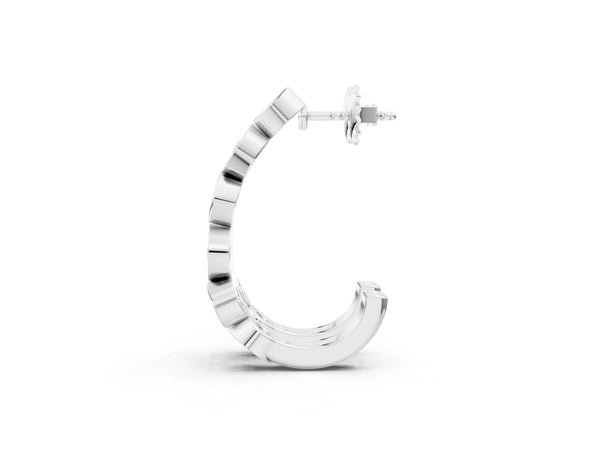 Silver Bezel-Set Round and Marquise Diamond Hoop Earrings